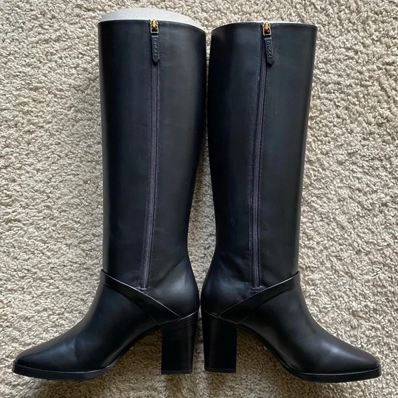 Gucci Black Marmont Leather Elite Calf Knee High Boots Sz 36.5 - Picture 5 of 16